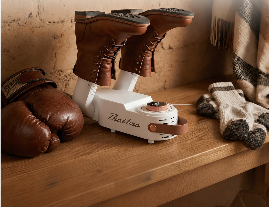 WarmNest boot and shoe dryer in a cozy home entryway